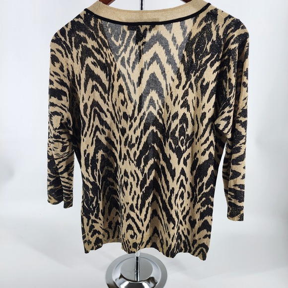 VTG Via Condotti Cardigan Sweater Animal Print Gold‎ Metallic Thread - Picture 2 of 4